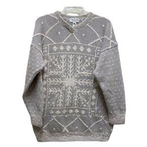 Vintage Jones New York Women's Size M, V-Neck, Pullover Grey White Sweater